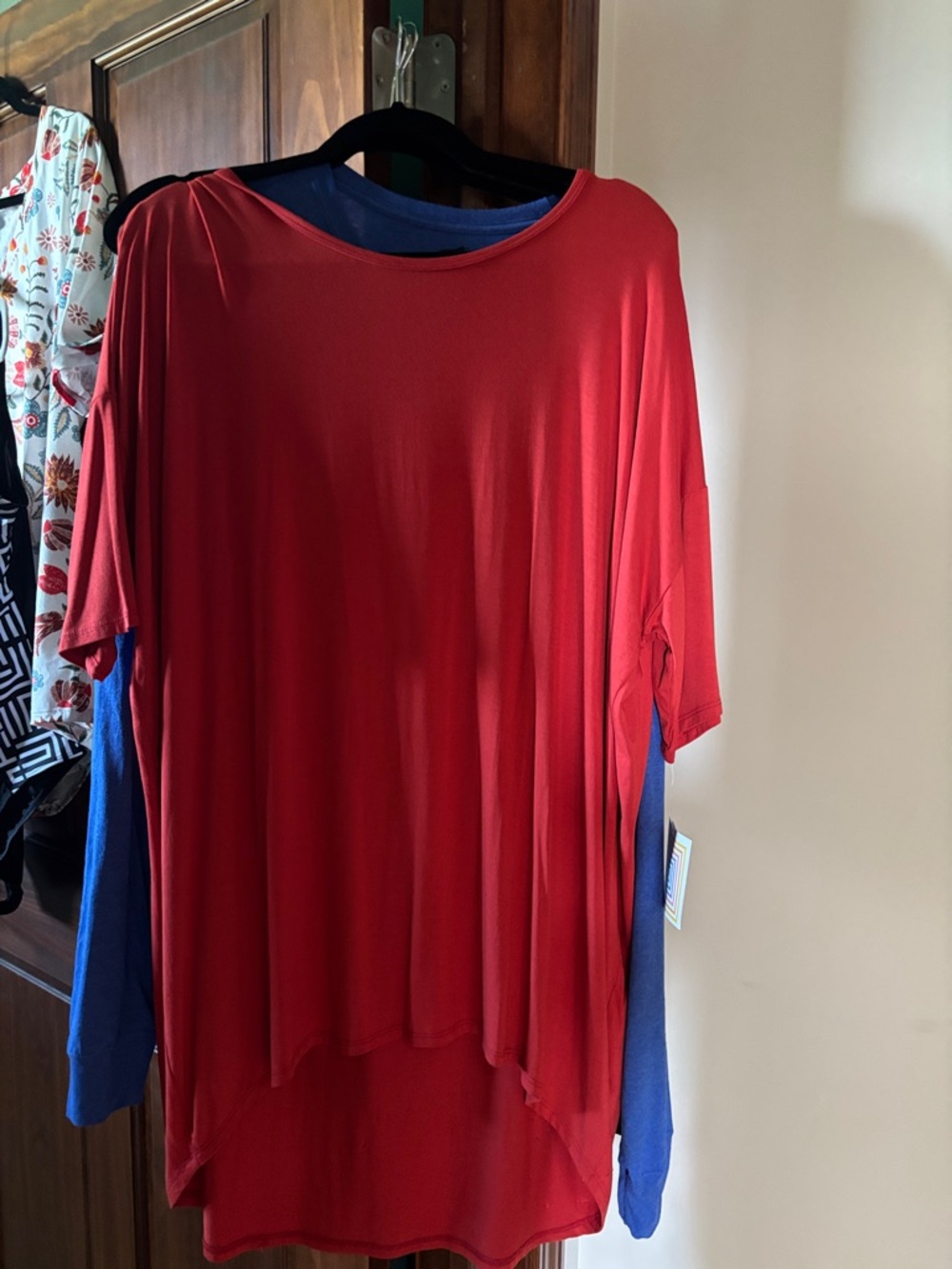 LuLaRoe Red Short-Sleeve Oversized Tunic